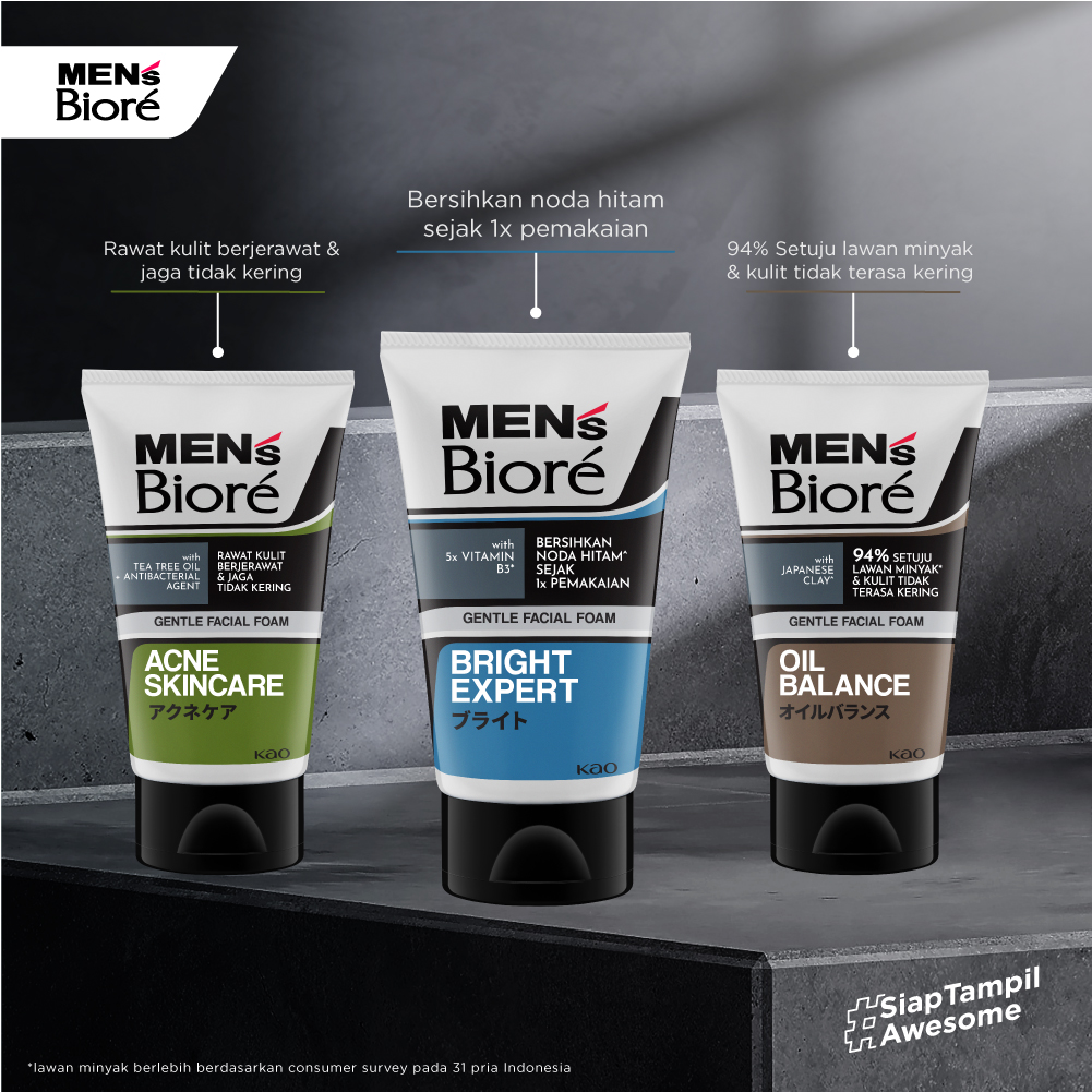 Men's Biore Sabun Cuci Muka Skincare Pria Bright Expert 100gr