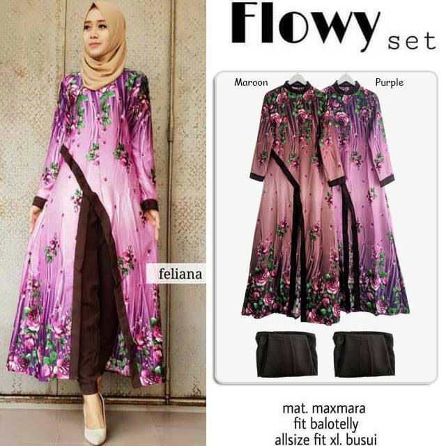 Flowy Maxy gamis cantik warna maroon lbh trang aslix 