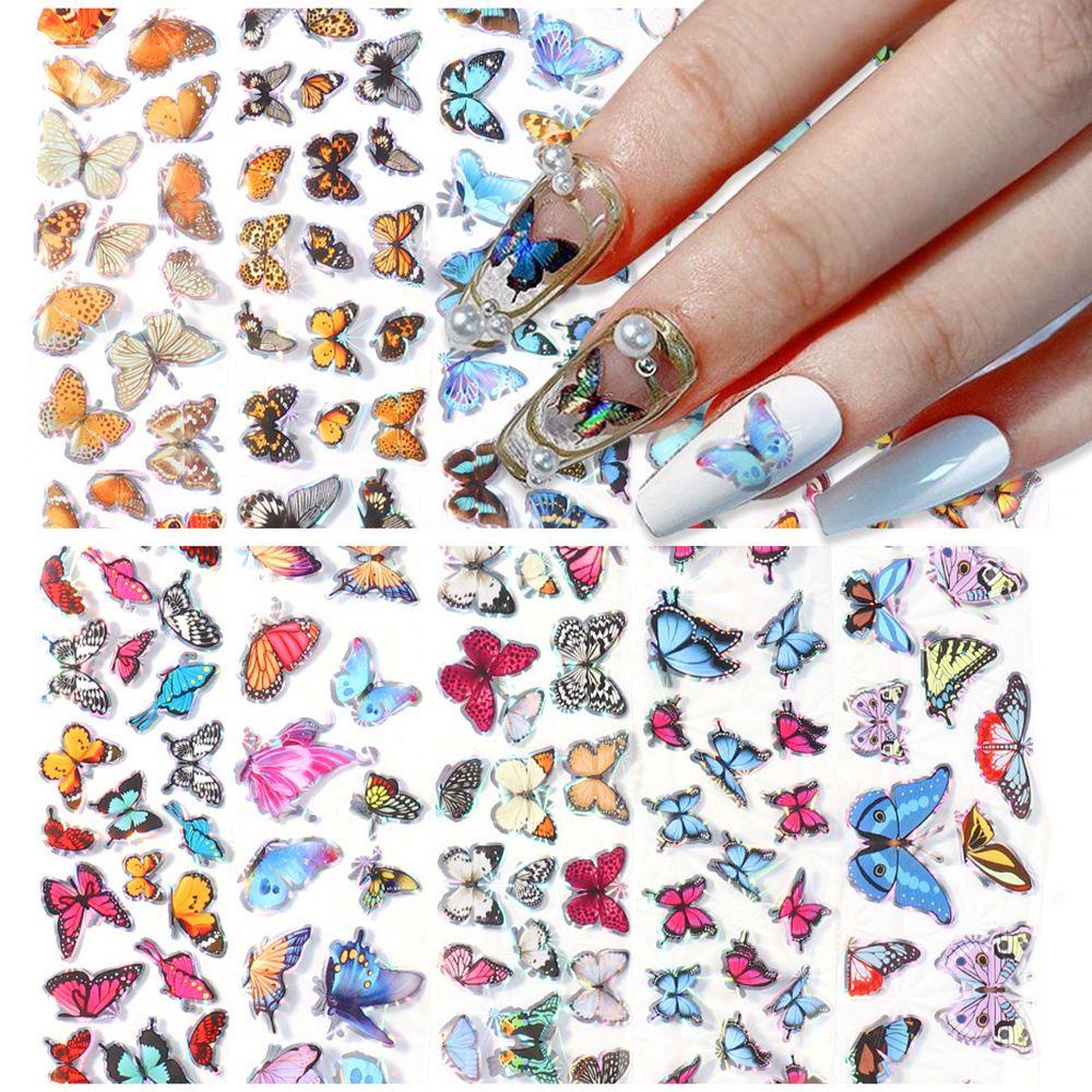 R-flower 10pcs Stiker Kuku Nail Art Tips Perekat Sticker Starry Paper Butterfly