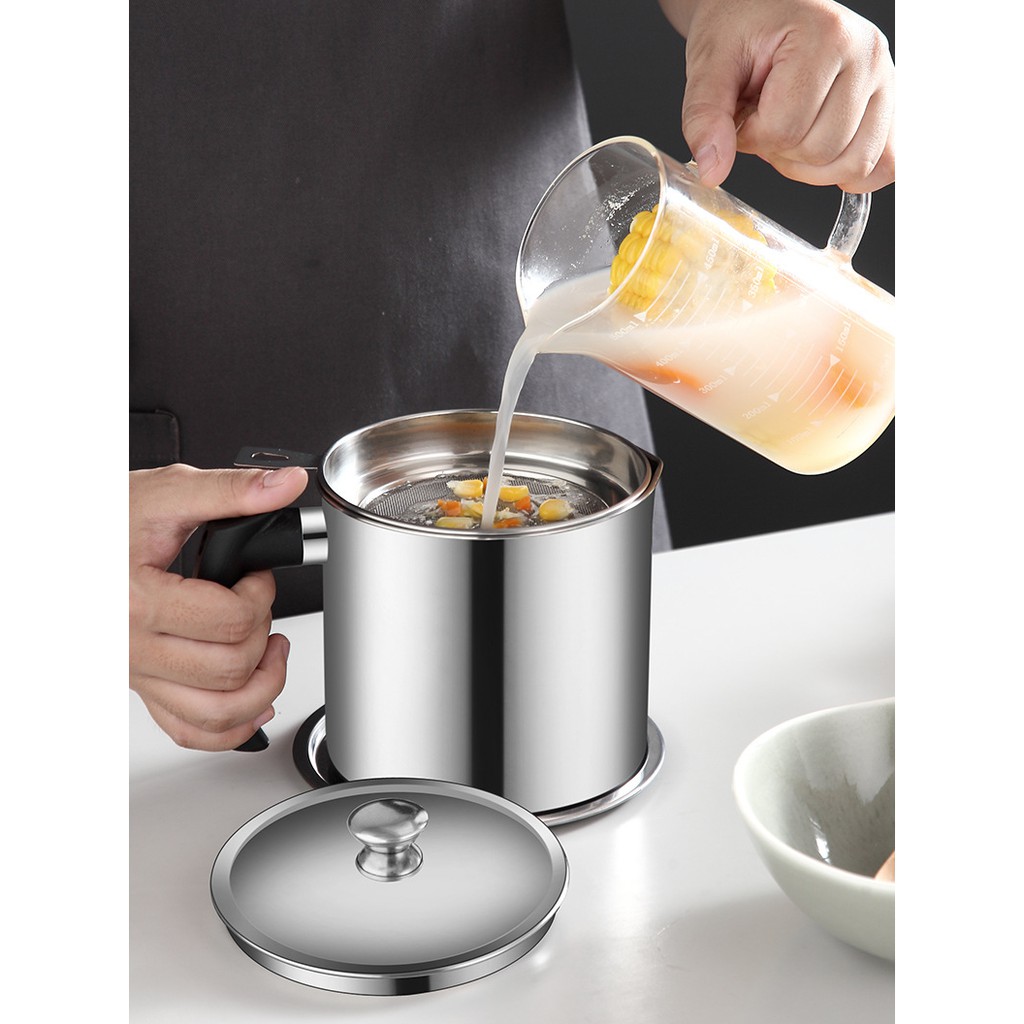 Wadah Saringan Minyak Goreng Anti Karat Gagang Anti Panas / Tempat Minyak / Tempat Tampung Minyak Bekas / Tempat Bekas Minyak / Stainless Steel 304 Kitchen Oil Pot / Saringan Minyak