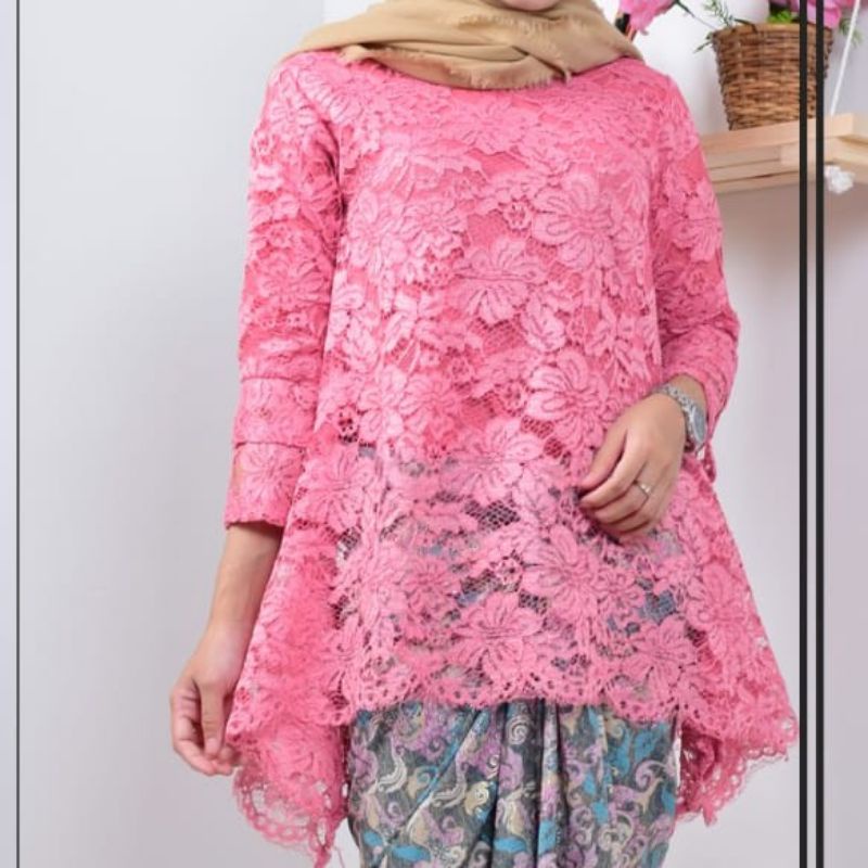 IndahKebaya | ATASAN KEBAYA BROKAT JUMBO LD 130CM / KEBAYA BROKAT MODERN BIG SIZE / KEBAYA BLOUSE JUMBO XXXL / BAJU PESTA MOCCA HITAM NAVY GOLD SILVER DUSTY MAROON
