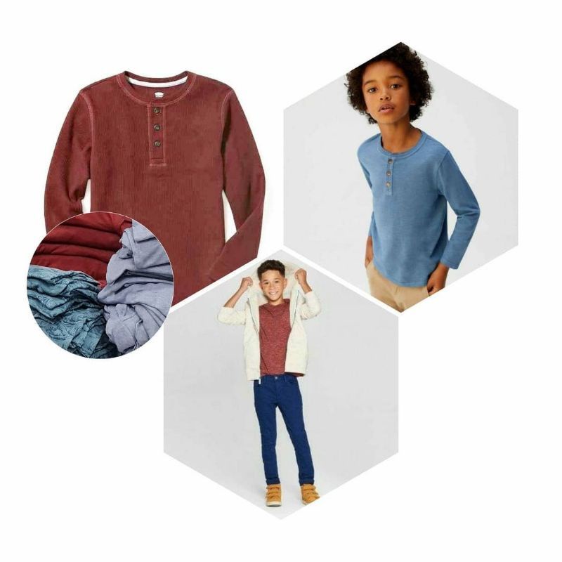 Kaos anak tanggung henley lengan panjang branded Sonoma 6-18 T