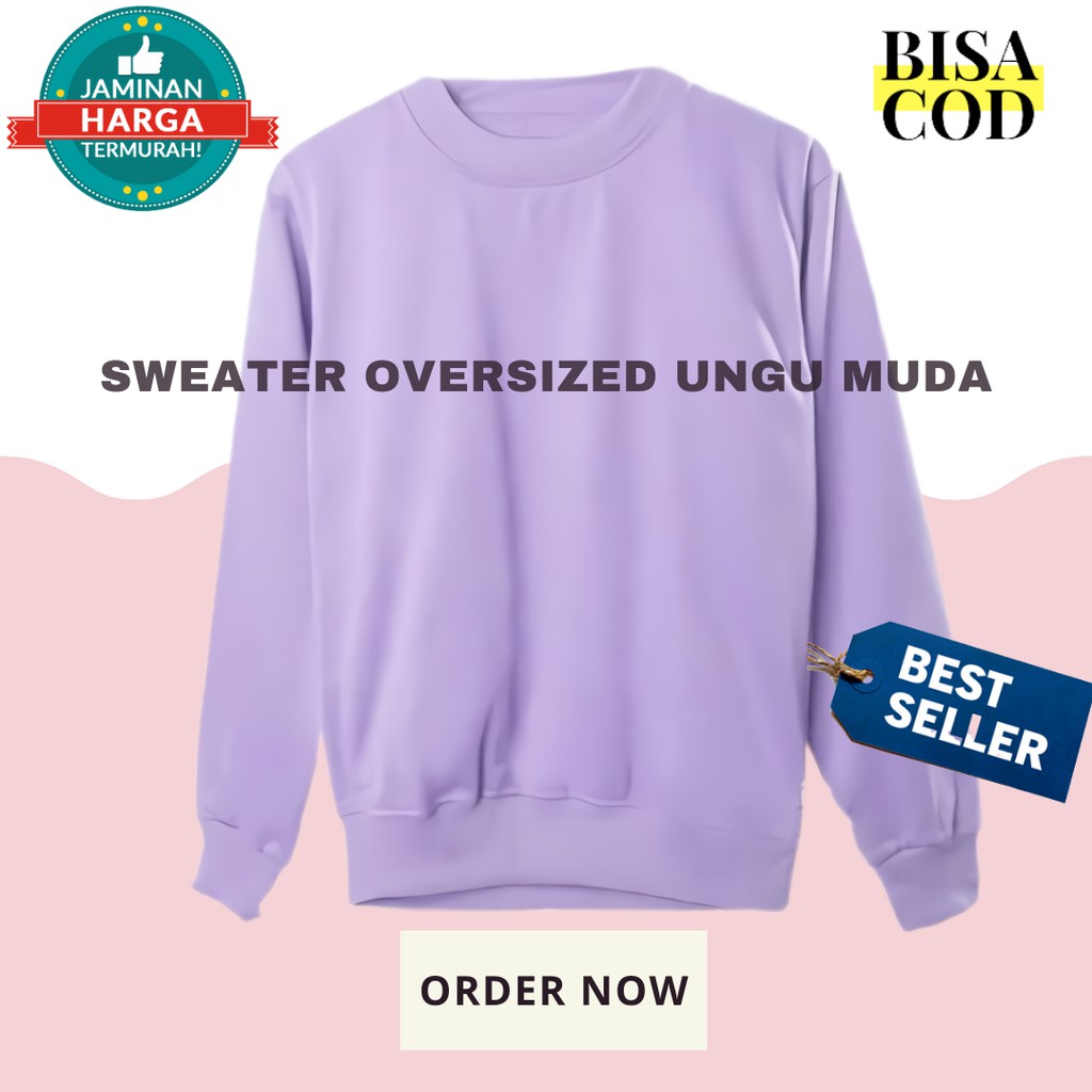 BASIC SWEATER POLOS UNGU LILAC UNGU MUDA LAVENDER CREWNECK BASIC JUMBO BIG SIZE OVERSIZE SIZE M L XL