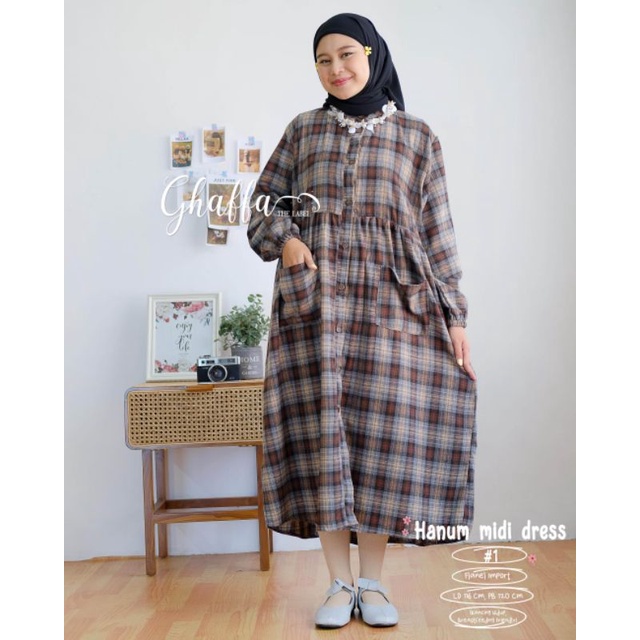 HANUM MIDI DRESS BY GHAFFA THE LABEL (MIDI MUSLIMAH) Dress wanita motif modern rekomended