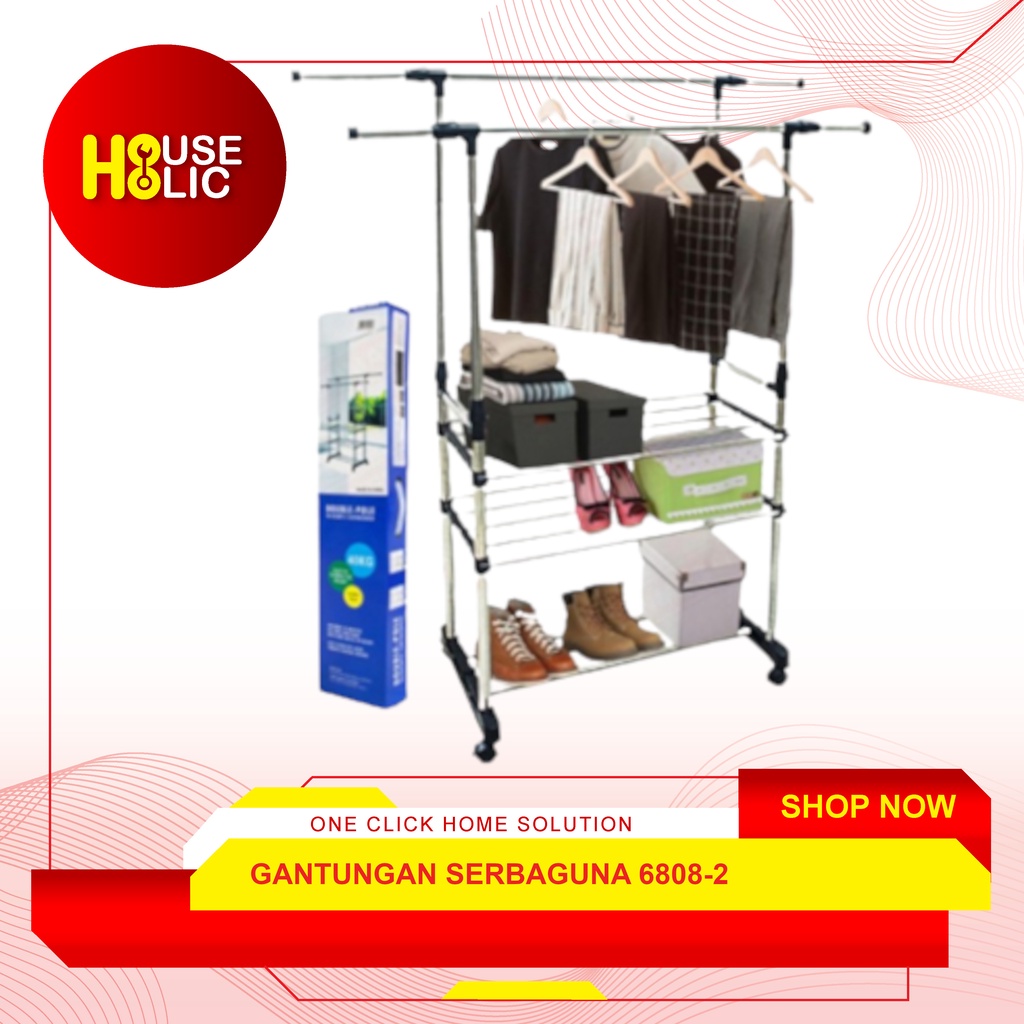 Hanger Double Pole Rack Clothes / Rak Sepatu Gantungan Baju Handuk