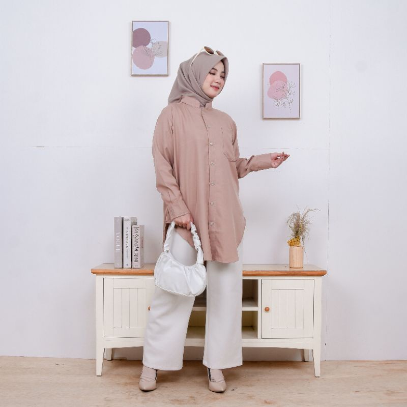 KEMEJA TUNIK POLOS BAHAN SHAKILA REAL PICTURE