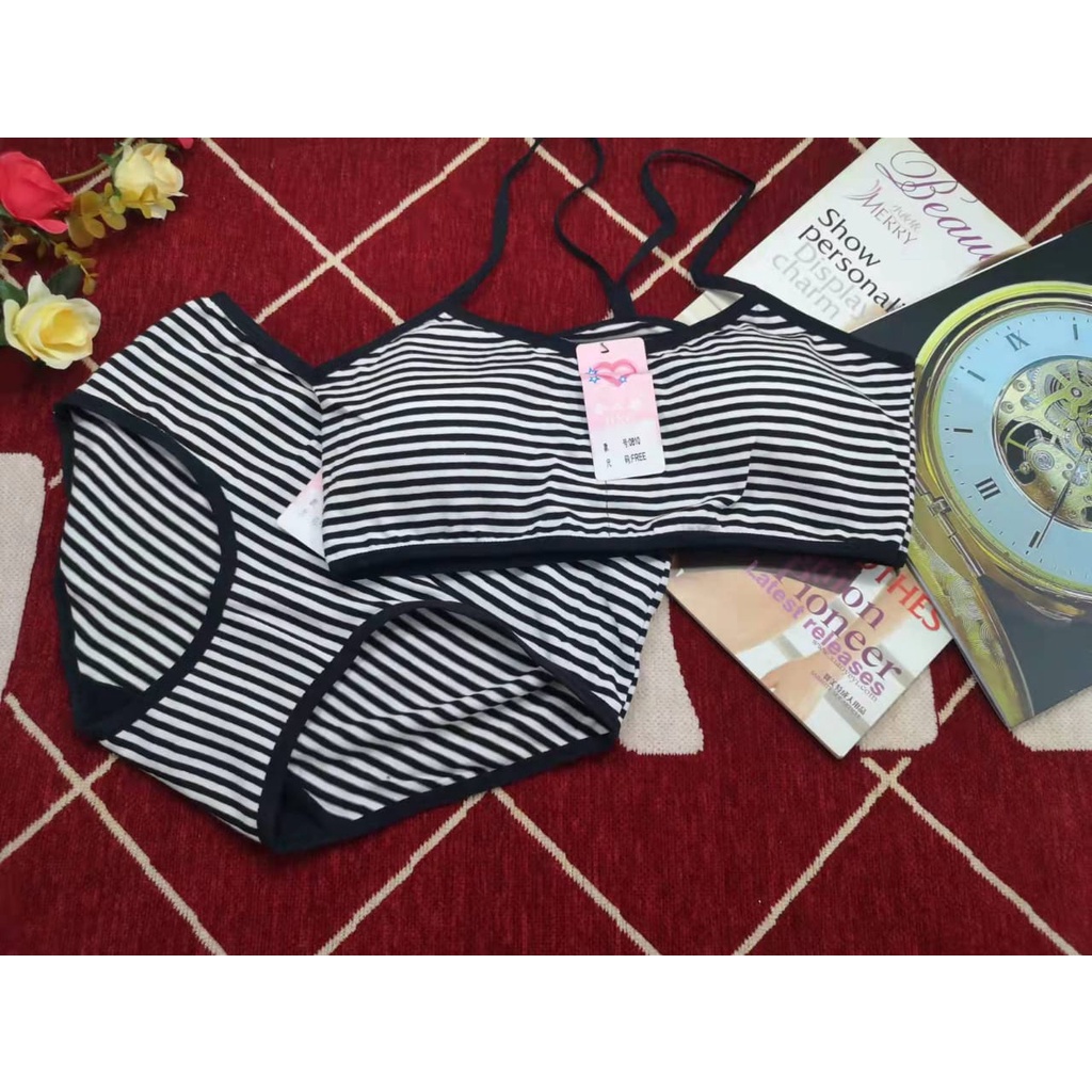 BRA / BH WANITA 0810 1 set cd + bra tidak ada kawat busa tipis, busa bisa di lepas