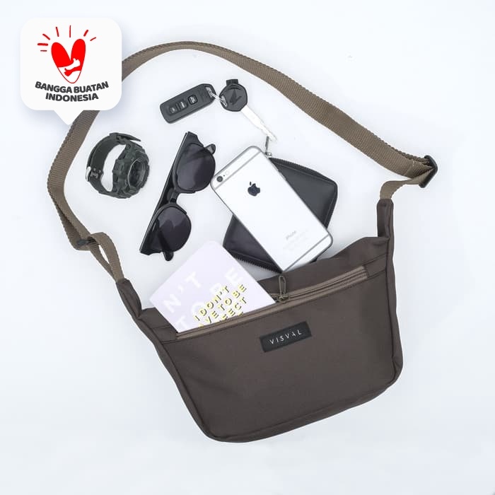 Tas Selempang Pria Simple Distro Tas Cowok Slingbag Slempang V9M7 VISVAL Walker Coklat