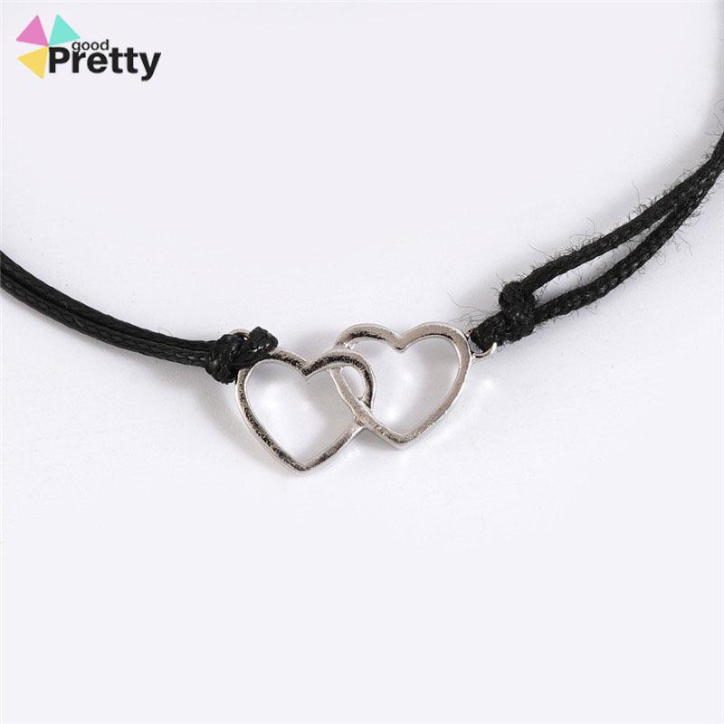 2 Pcs Fashion Ganda Bentuk Hati Gelang Adjustable Tenun Wanita Pria Gelang Pasangan Hadiah Perhiasan Aksesoris - PD