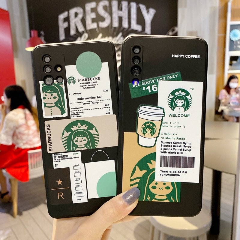 Starbucks Silicone Black Casing OPPO A16 A54 A74 A15 A15s