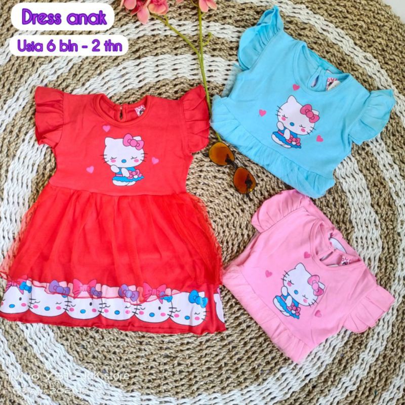 dress anak/dress bayi/rok anak/rok bayi/dress hello Kity/dress katun/atasan anak/dress anak cewek