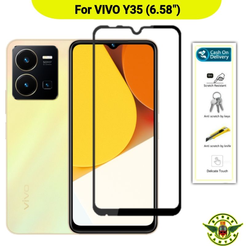TG Vivo Y35 Tempered Glass - Gorila Glass. Anti Gores kaca Vivo Y 35 Ful Lem Presisi Full Layar