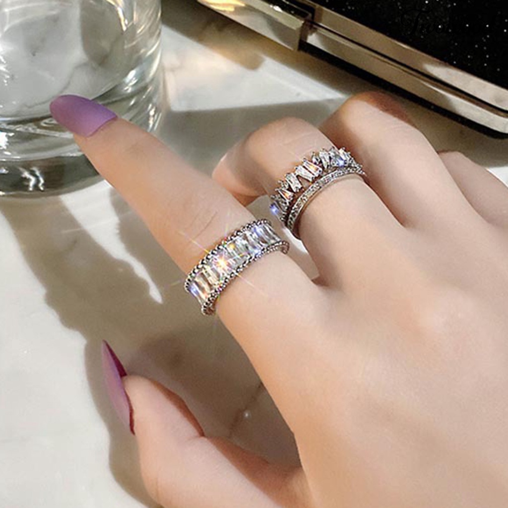 Cincin Berlian Imitasi Model Double Layer Adjustable Untuk Wanita