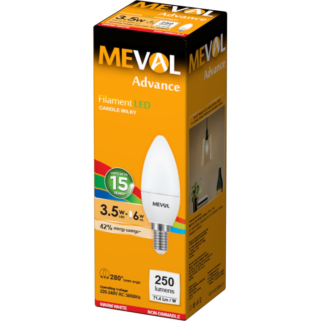 Lampu Lilin LED Candle Putih Susu 3.5W - E14 - Kuning MEVAL