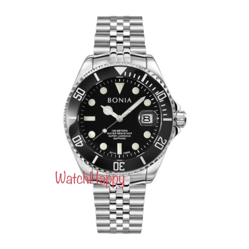 WatchHappy Bonia BNB10666-1332LE BNB10666 BNB 10666 Men Watch Silver Black Bezel Black 100%Original