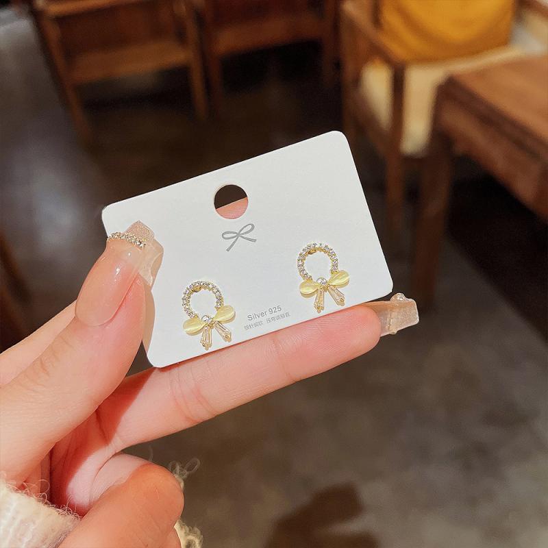 XiaoboACC Anting Tusuk Silver S925 Desain Simpul Pita Hias Opal Zircon Untuk Wanita