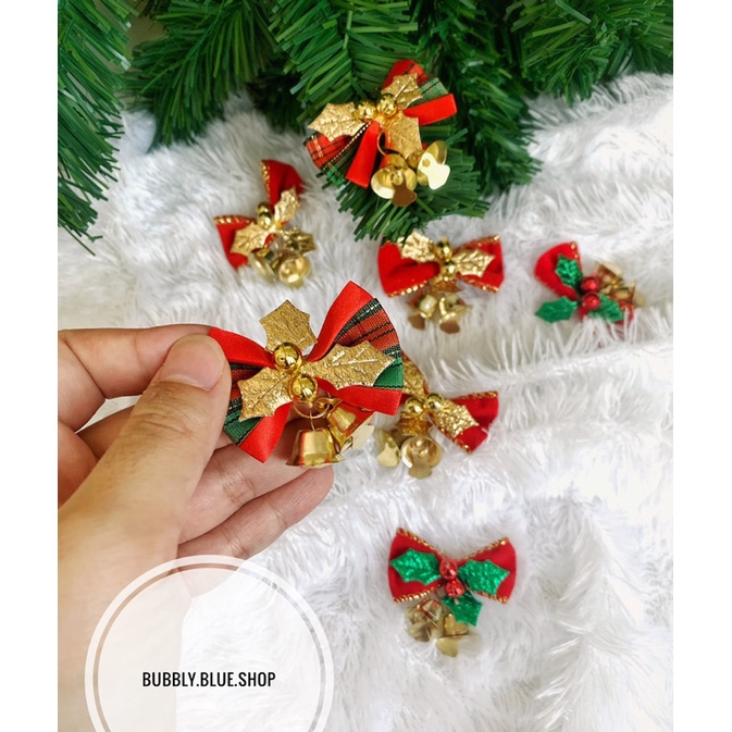 christmas ornament decoration jingle bells ribbon hiasan pohon natal lonceng pita emas dekorasi nata