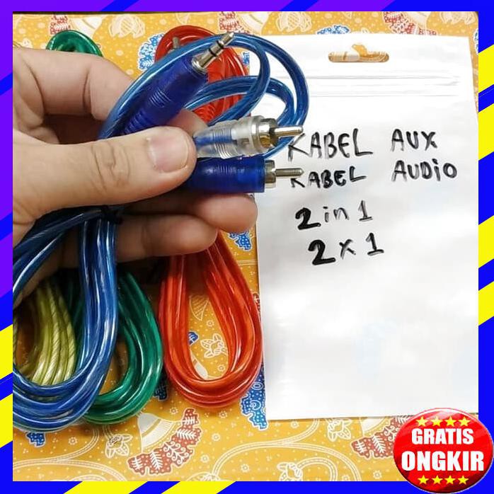 KABEL AUX 2IN1 KABEL RCA AUX 2X1METER TEBAL Mini Stereo Male 3.5mM