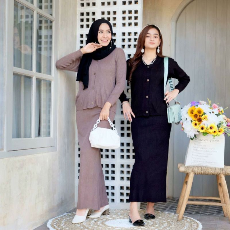 PROMO!! ONE SET ROK+CROP RAJUT/BAJU WANITA PREMIUM/OUTERWEAR