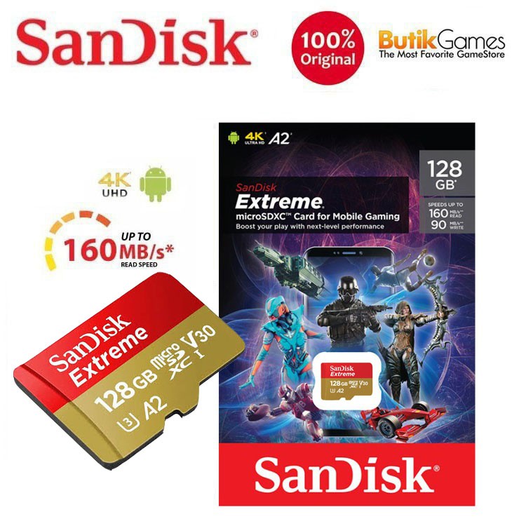 SanDisk Extreme 128GB A2 160MB/s MicroSD Micro SD for Mobile Gaming
