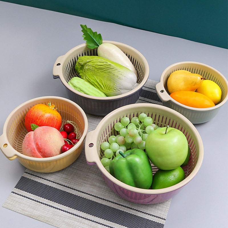 [Household Round Double-layer Plastic Drain Basket][Detachable Double-layer  Food Strainer ][ Kitchen Fruit Vegetable Washing Strainer][ Multifunction Kitchen Sink Strainer Storage Basket ][Living Room Wash Fruit Candy Tray Basket]