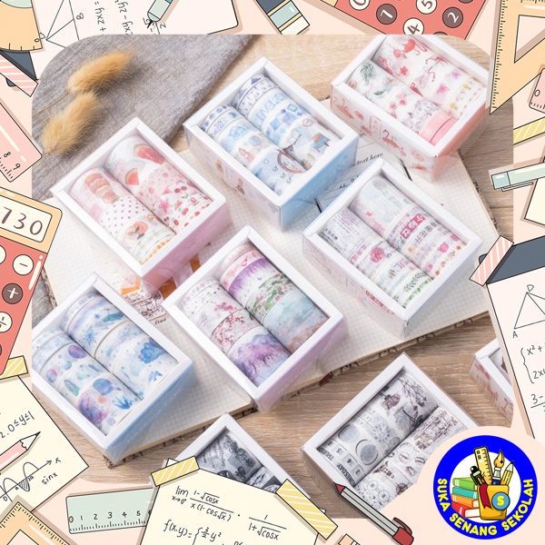 

Washi Tape 10pcs / Set Berbagai Ukuran Dan Aneka Motif Lucu AT0039