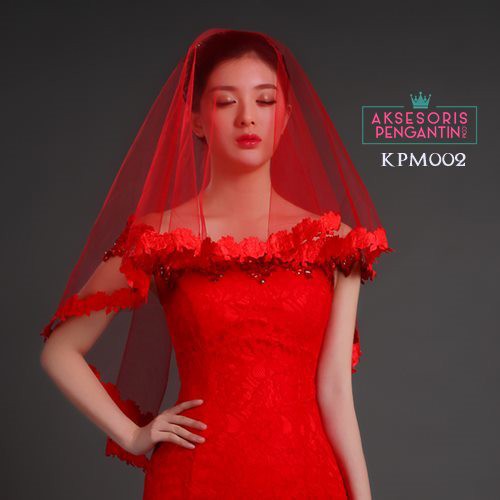 [BISA COD]  WEDDING VEIL KERUDUNG PENGANTINAKSESORIS PESTA MERAH KPM002