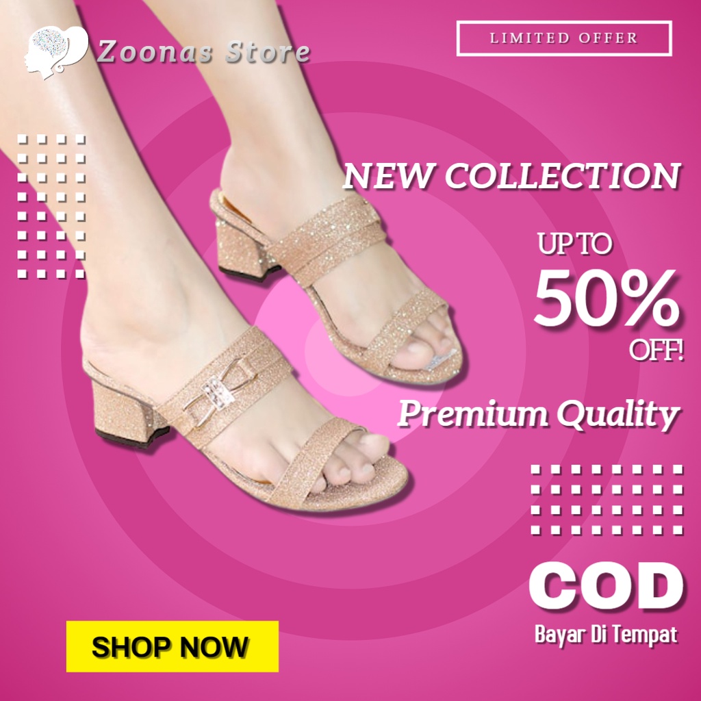 Sandal Wanita High Heels Hak Tahu Casual Hitam Gold Silver Coklat Sendal Pesta Kondangan Cewek Canti