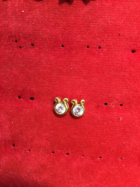 Anting duduk paku cucuk stud anak dan dewasa emas asli kadar 700 70% 22 1 satu g gr gram bunga bulat apel permata