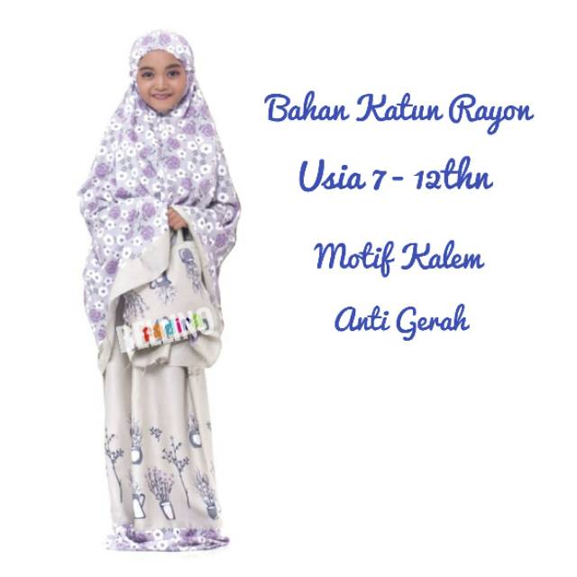 Mukena + Tas Alat Sholat Anak Perempuan 7-12 Tahun Motif Kalem Bahan Katun Rayon Adem Anti Gerah