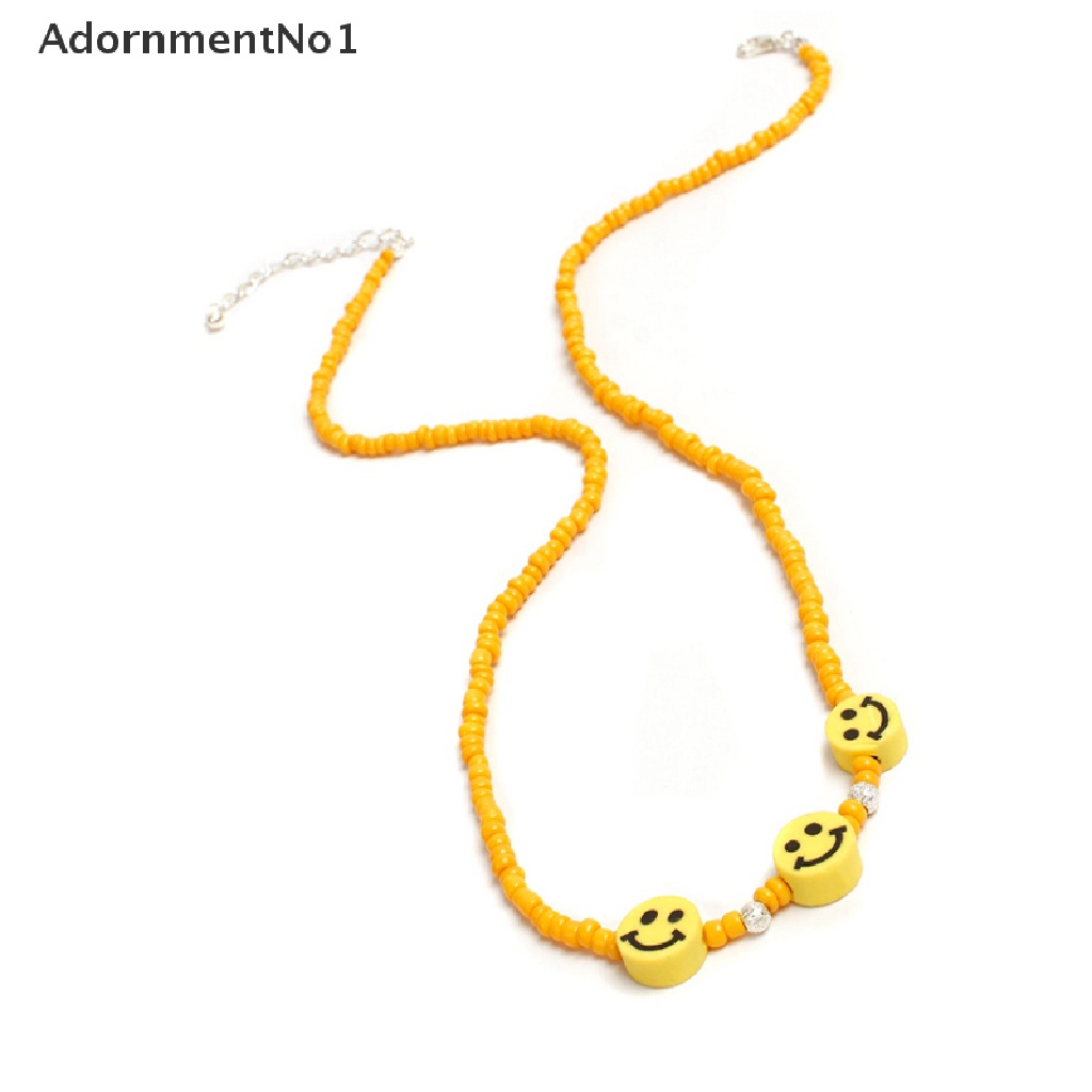 (AdornmentNo1) Kalung Choker Gaya Bohemia Motif Smiley Face Aksen Manik-Manik Untuk Perhiasan Wanita / Musim Panas