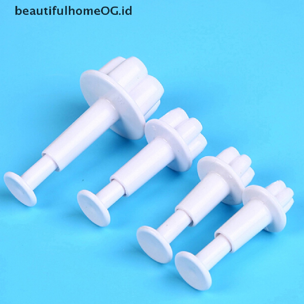 4pcs / set Cetakan Pemotong Biskuit Bentuk Bunga 3D Untuk Alat Dapur