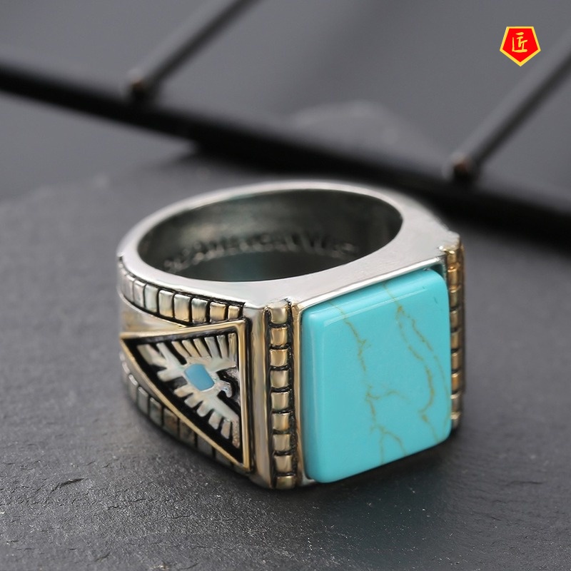 [Ready Stock]Elegant Personality Turquoise Feather Silver Ring