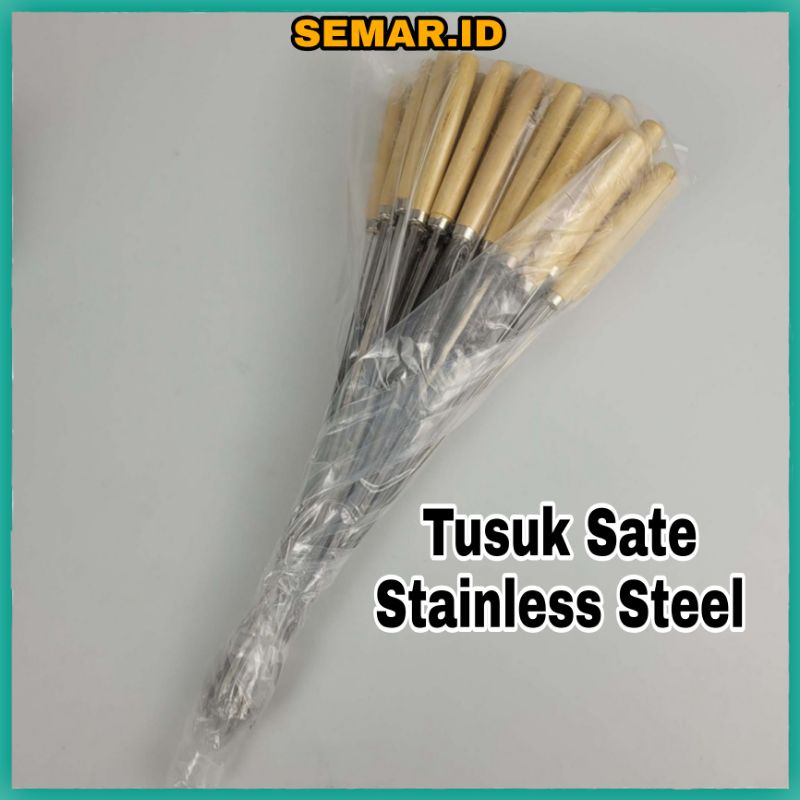 Alat Tusuk Sate Dengan Gagang Barbeque Stainless Steel Reusable Cooking Tools 1 PCS