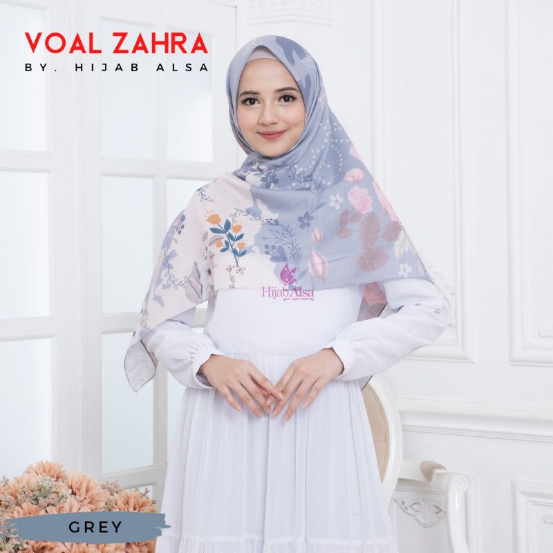 Hijab Voal Scraft Digital Printing Premium Size Syari 140x140cm Zahra Series Grey by Hijab Alsa
