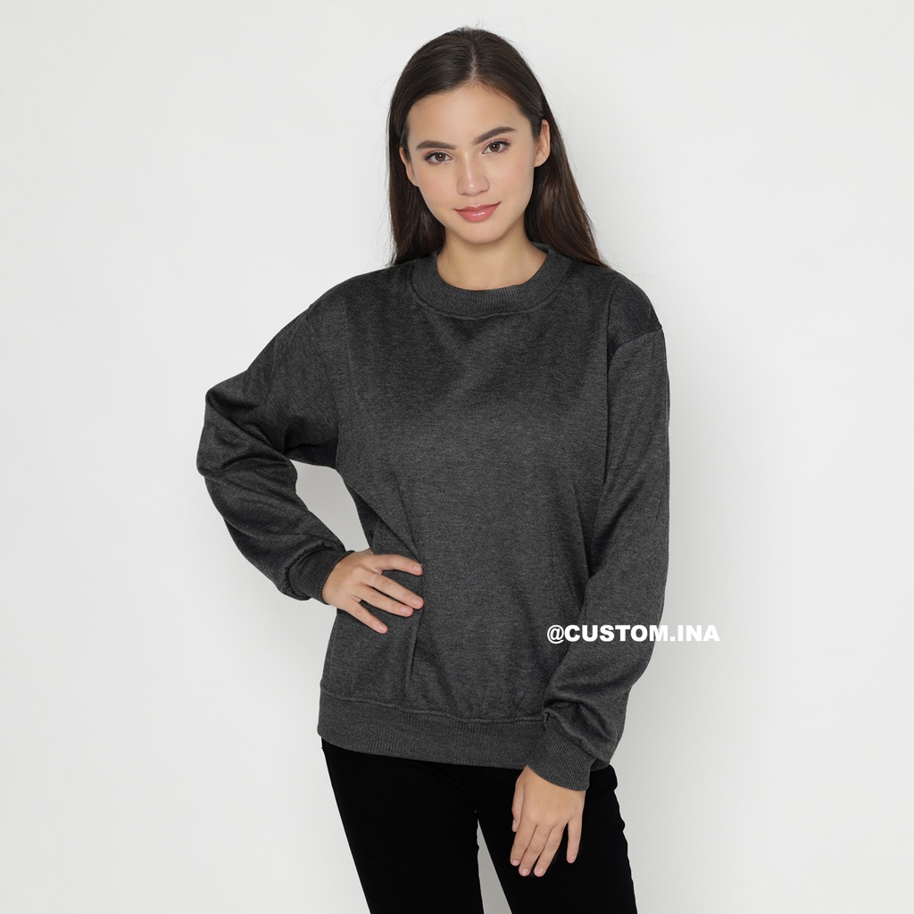 Basic Sweater Polos Oblong Crewneck Sweatshirt Pria Wanita Size M - XXXL-ABU TUA