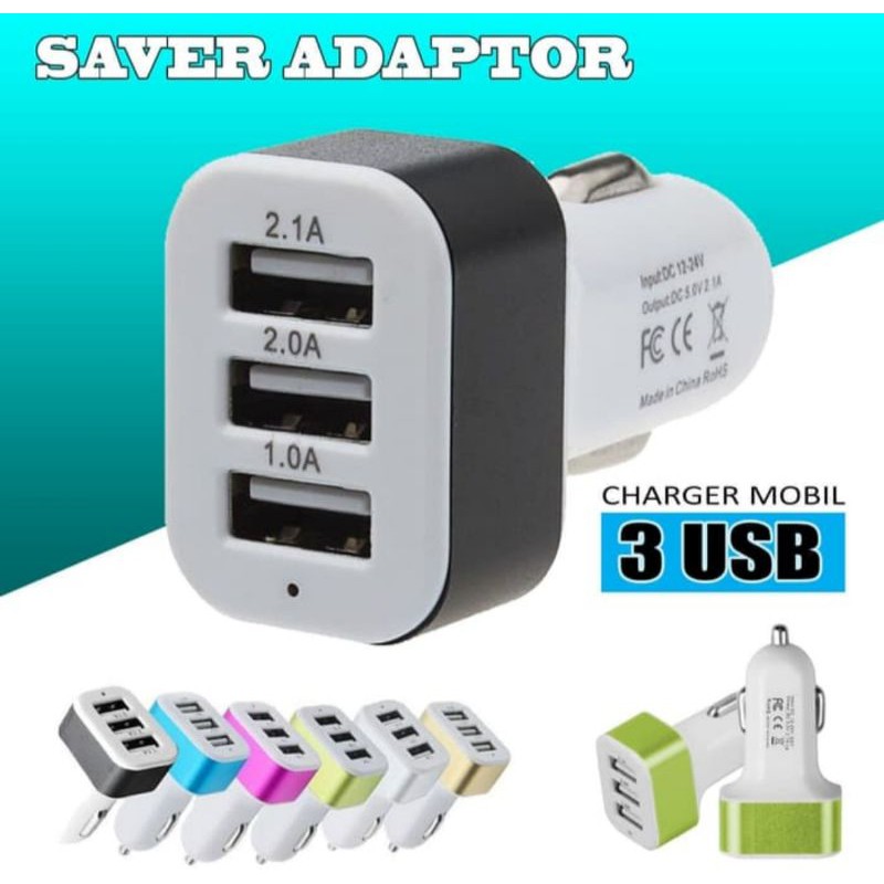 CHARGER MOBIL SEVER ADAPTOR 3 LUBANG 3 USB CHARGER MOBIL