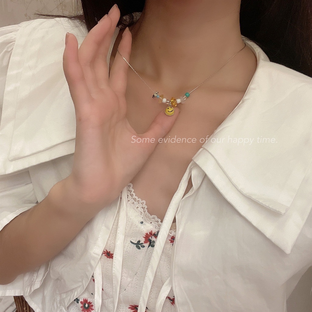 Kalung Rantai Dengan Liontin Smiley Gaya Korea Untuk Wanita