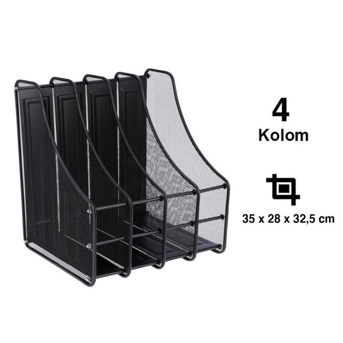 BOX FILE BESI 4 SUSUN SEKAT TIER JARING HITAM MAGAZINE FRAME HOLDER BOKS KERANJANG