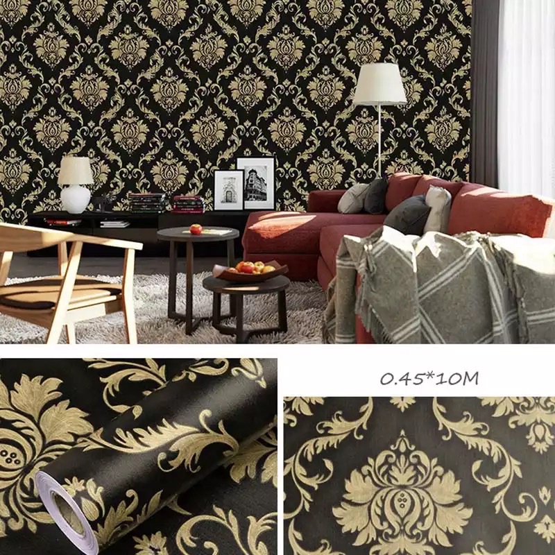 Wallpaper Dinding / Wallpaper Sticker BATIK GOLD HITAM