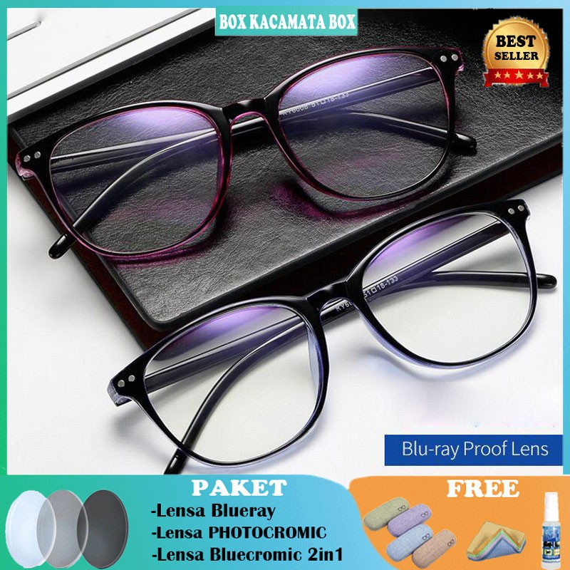 Kacamata FRAME+LENSA minus Anti radiasi Blueray photocromic Tr90 pria dan wanita FA6008