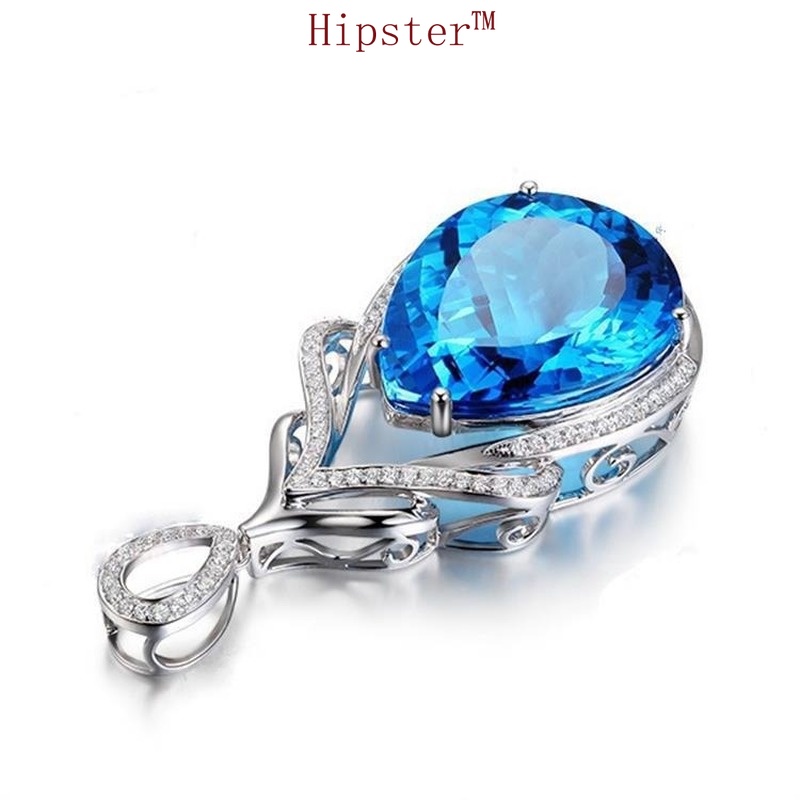 New Fashion Diamond Blue Crystal Stone Pendant Necklace