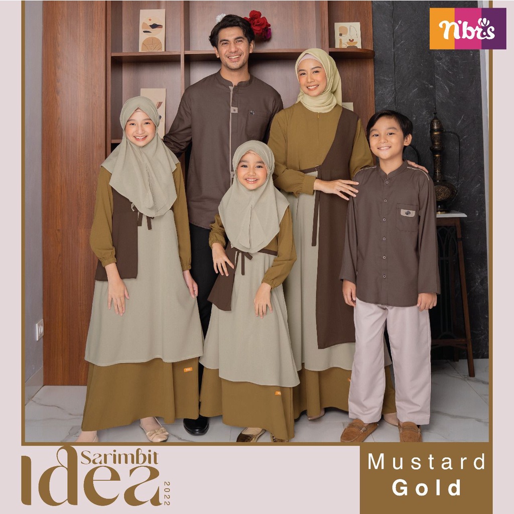 SARIMBIT NIBRAS 2022 IDEA MUSTARD GOLD SERAGAM KELUARGA GAMIS BAJU KOKO IBU AYAH ANAK LAKI LAKI PERE