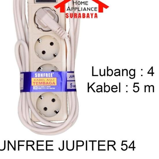 Stop Kontak 4 Lubang 5M &amp; 3 Lubang 3M Kuningan SUNFREE Jupiter