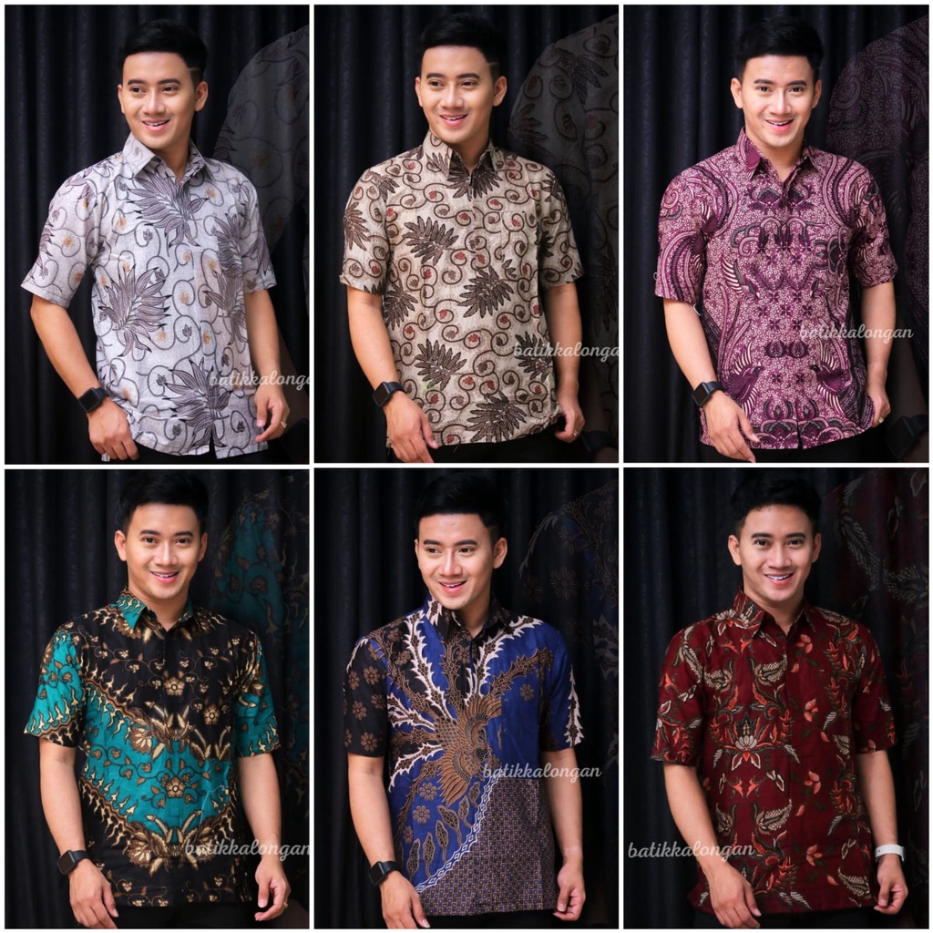 Batik Pria Lengan Pendek Premium BATIK AZMIL HRB026 motif KERATONAN Kode 002 size M L XL XXL