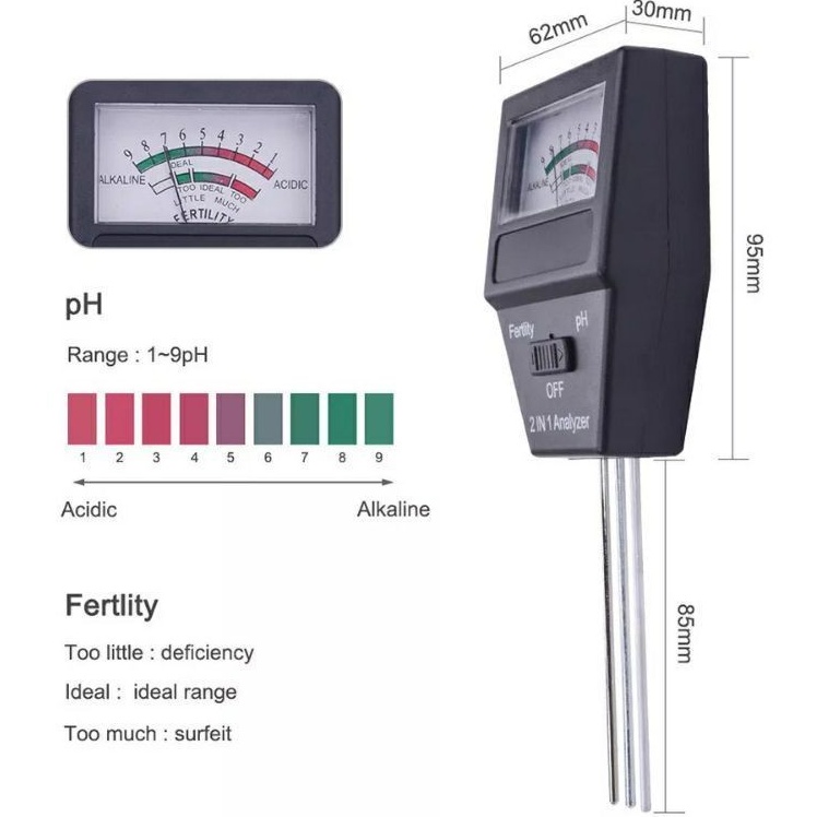 Soil PH &amp; fertility meter alat ukur tes kesuburan tanah PH tanah 2 in 1