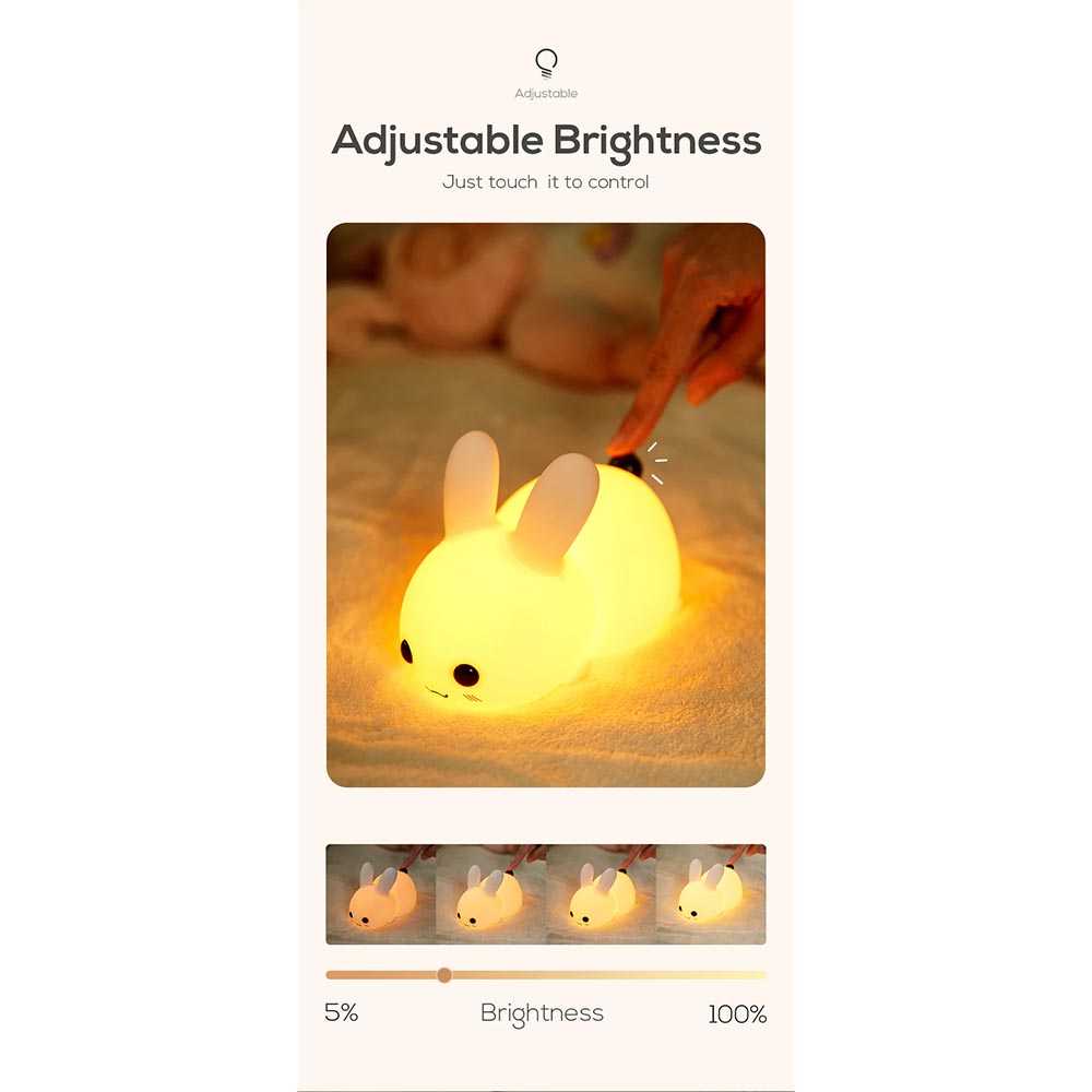 Lampu Tidur LED Sensor Sentuh Silikon Light Model Rabbit Warm White Baterai Isi Ulang Dekorasi Kamar Minimalis