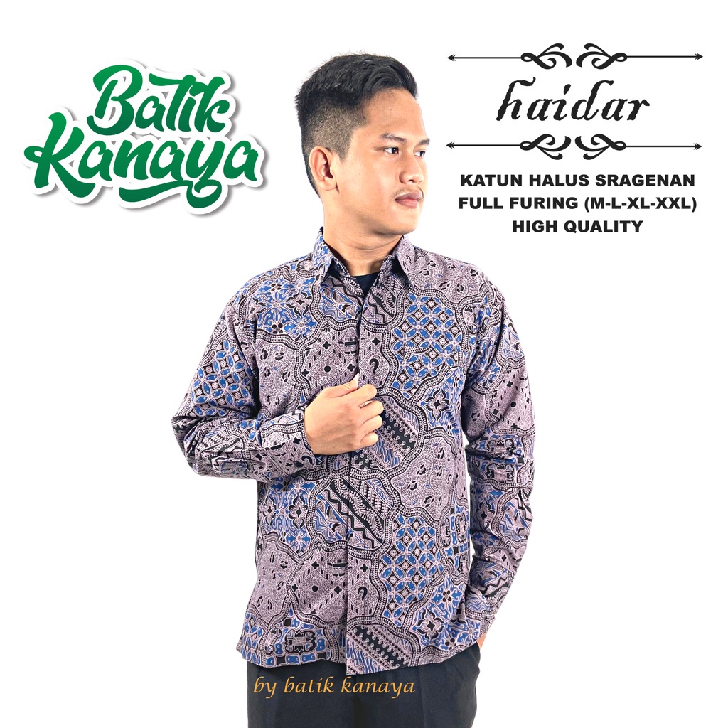 Kanaya - Baju Batik Pria Lengan Panjang Modern Full Furing Motif HAIDAR Warna Ungu