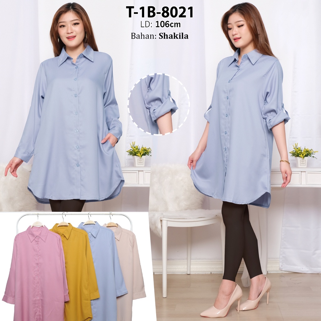 Clachella Baju Tunik Kemeja Polos, Baju Atasan Wanita T1B8021