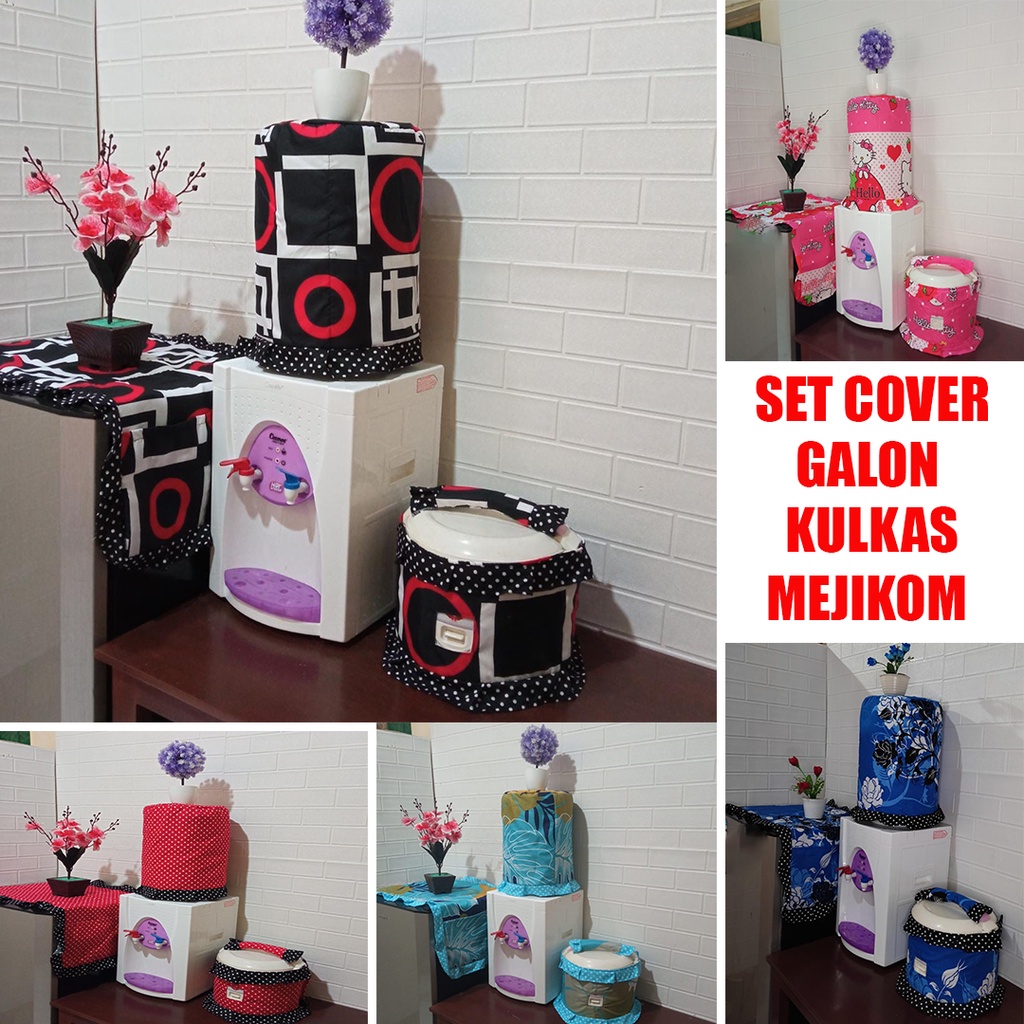 Set Sarung Galon Taplak Kulkas Cover Majikom Batik Abstrak Bunga Karakter Kotakkotak Bahan Kain Katu